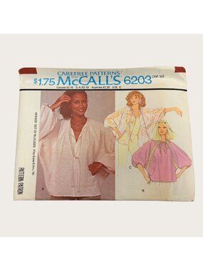 Vintage 1970s McCalls Sewing Pattern 6203 Misses Blouse Size One Size fits 8-16